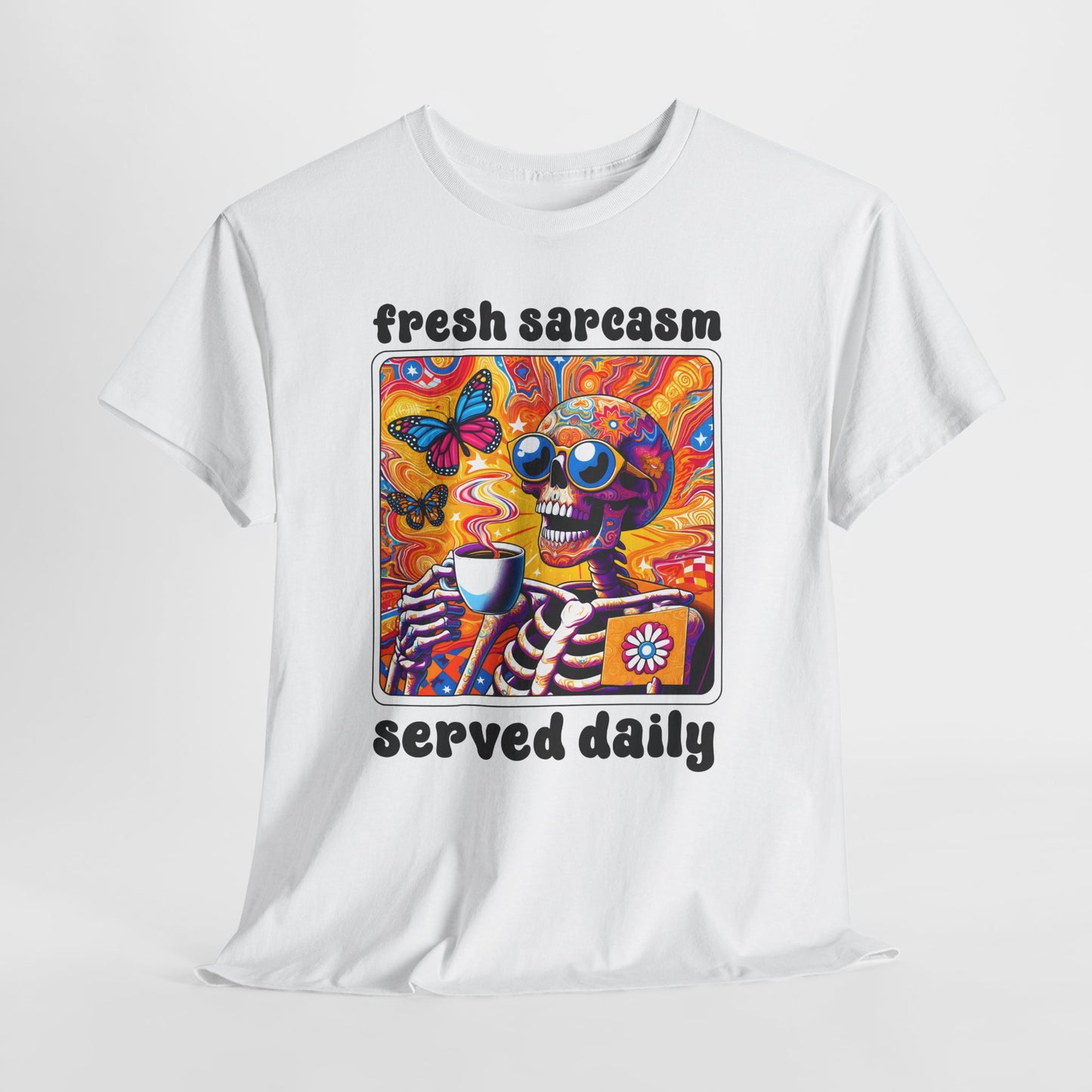 Psychedelic Coffee Skeleton T-Shirt - Trippy Boho Butterfly Tee