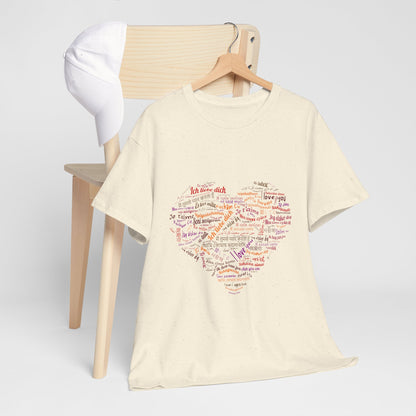 I Love You in Every Language T-Shirt - Multilingual Heart Design - Romantic Gift for Valentines Day, Anniversary, or Birthday