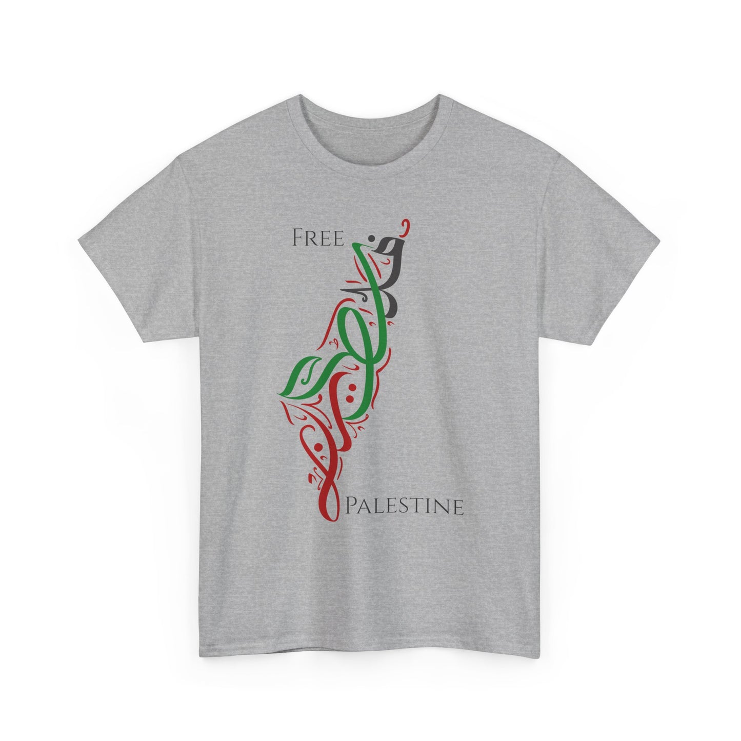 Free Palestine Map T-Shirt - Artistic Palestinian Calligraphy Solidarity Tee