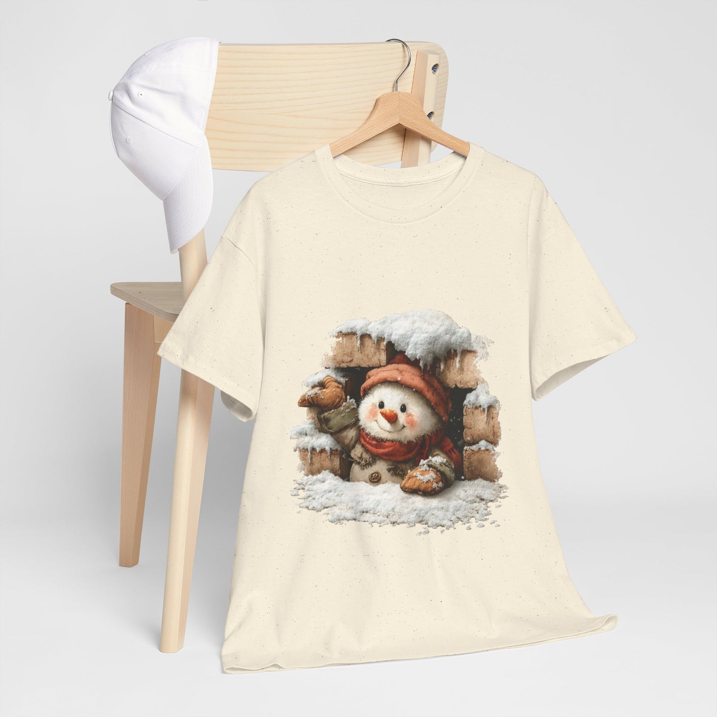 Peeking Snowman Window Christmas - Cute Snowy Brick Window Snowman Tee