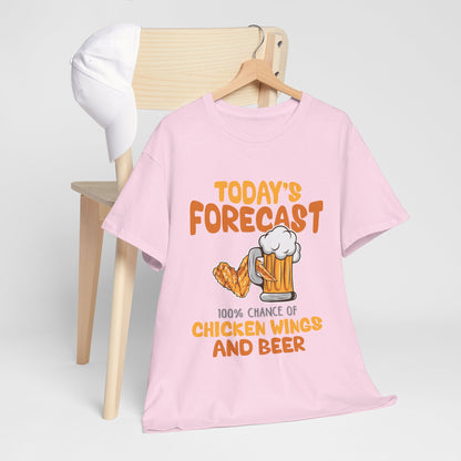 Today's Forecast 100% Chicken Wings & Beer T-Shirt - Funny Tailgate BBQ Tee