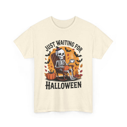 Just Waiting for Halloween T-Shirt - Skeleton Coffee Autumn Vibes Tee