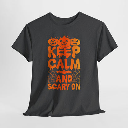 Keep Calm and Scary On - Halloween T-Shirt Pumpkin Bat