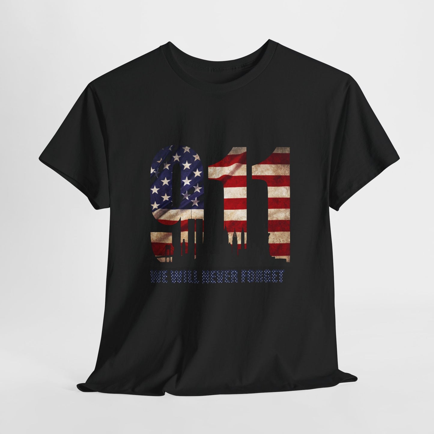 9/11 Memorial Shirt - American Flag NYC Skyline - We Will Never Forget Tribute T-Shirt