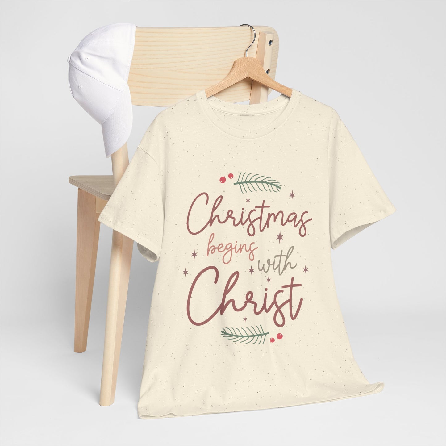 Christmas Begins with Christ Shirt - Hand-Lettered Nativity Faith Gift