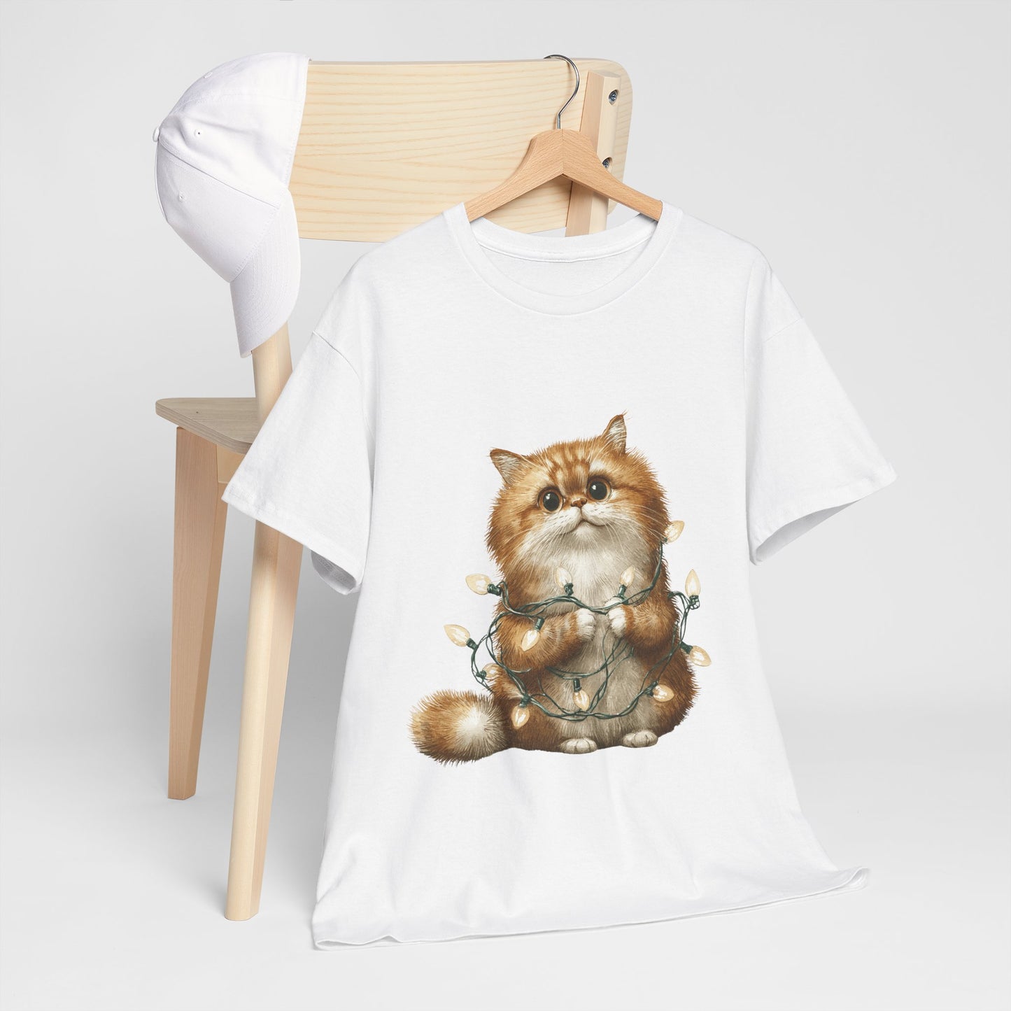 Christmas Lights Cat T-Shirt - Cute Kitty Tangled in Fairy Lights