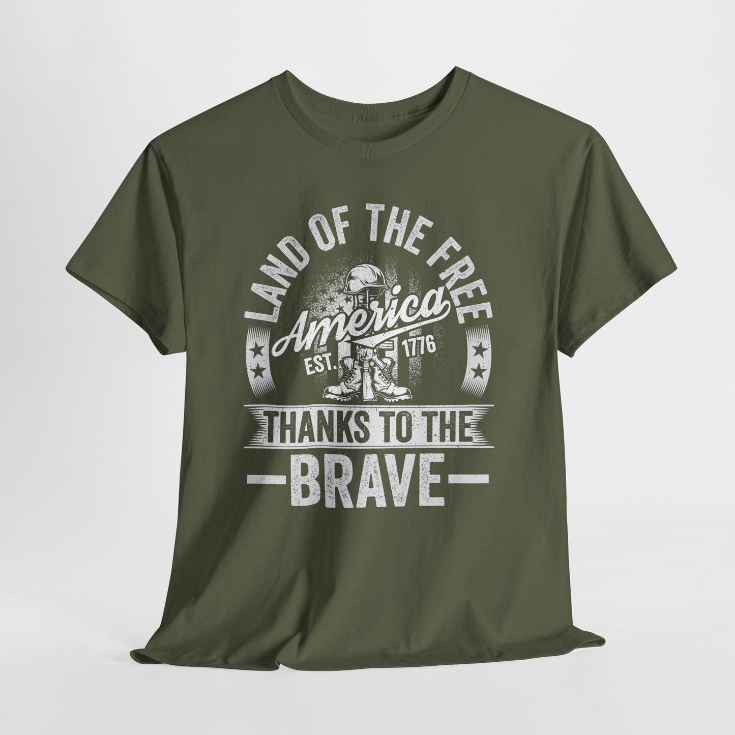Land of the Free T-Shirt - Battlefield Cross & Flag Memorial Tee