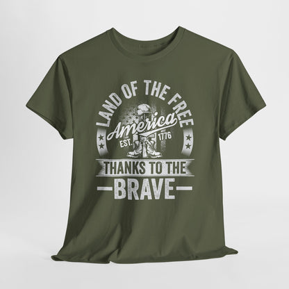 Land of the Free T-Shirt - Battlefield Cross & Flag Memorial Tee