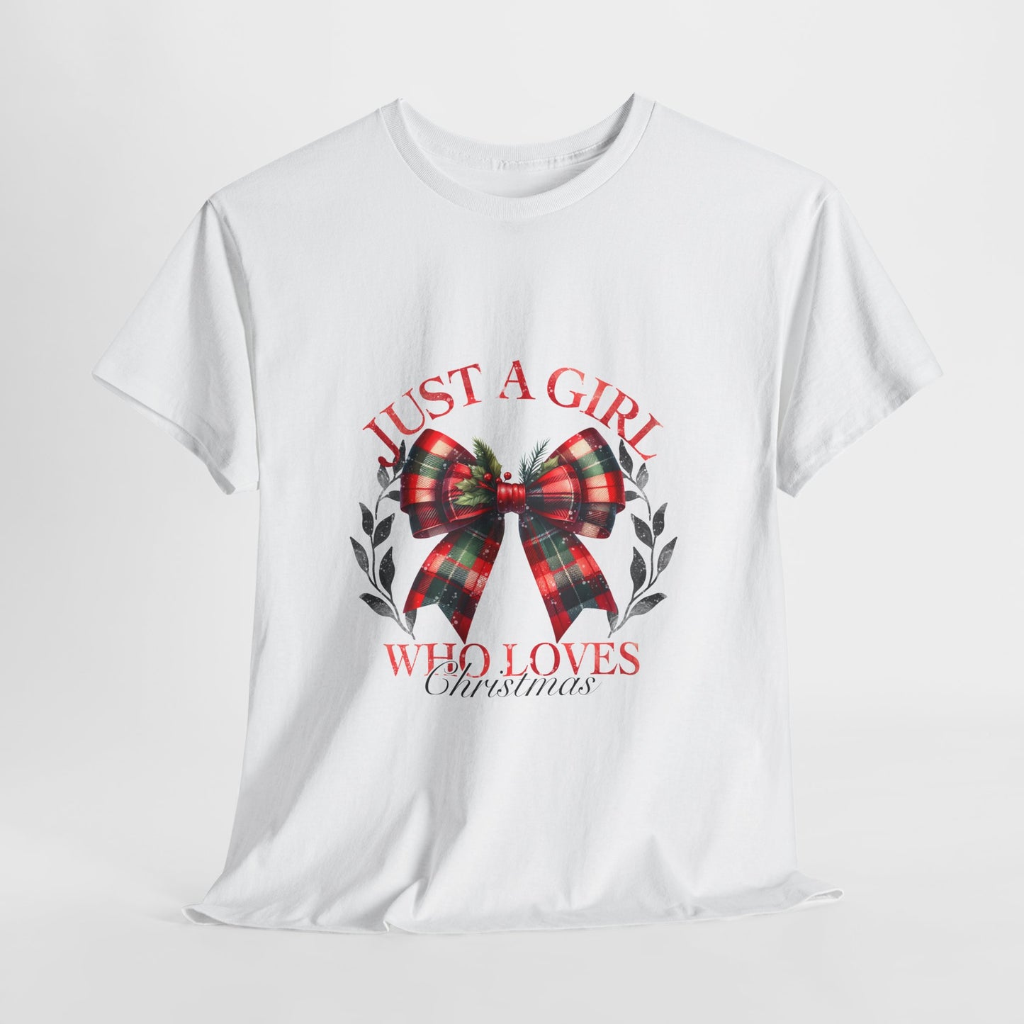 Just a Girl Who Loves Christmas - Tartan Plaid Bow Wreath Tee