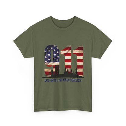 9/11 Memorial Shirt - American Flag NYC Skyline - We Will Never Forget Tribute T-Shirt
