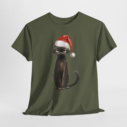 Black Cat Santa Hat Christmas Shirt - Grumpy Holiday Cat Tee
