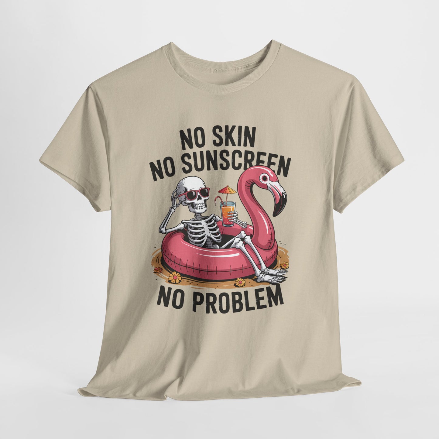 No Skin No Sunscreen T-Shirt - Skeleton Flamingo Summer Tee