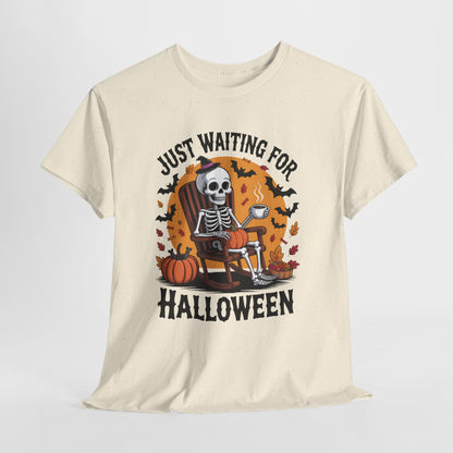 Just Waiting for Halloween T-Shirt - Skeleton Coffee Autumn Vibes Tee