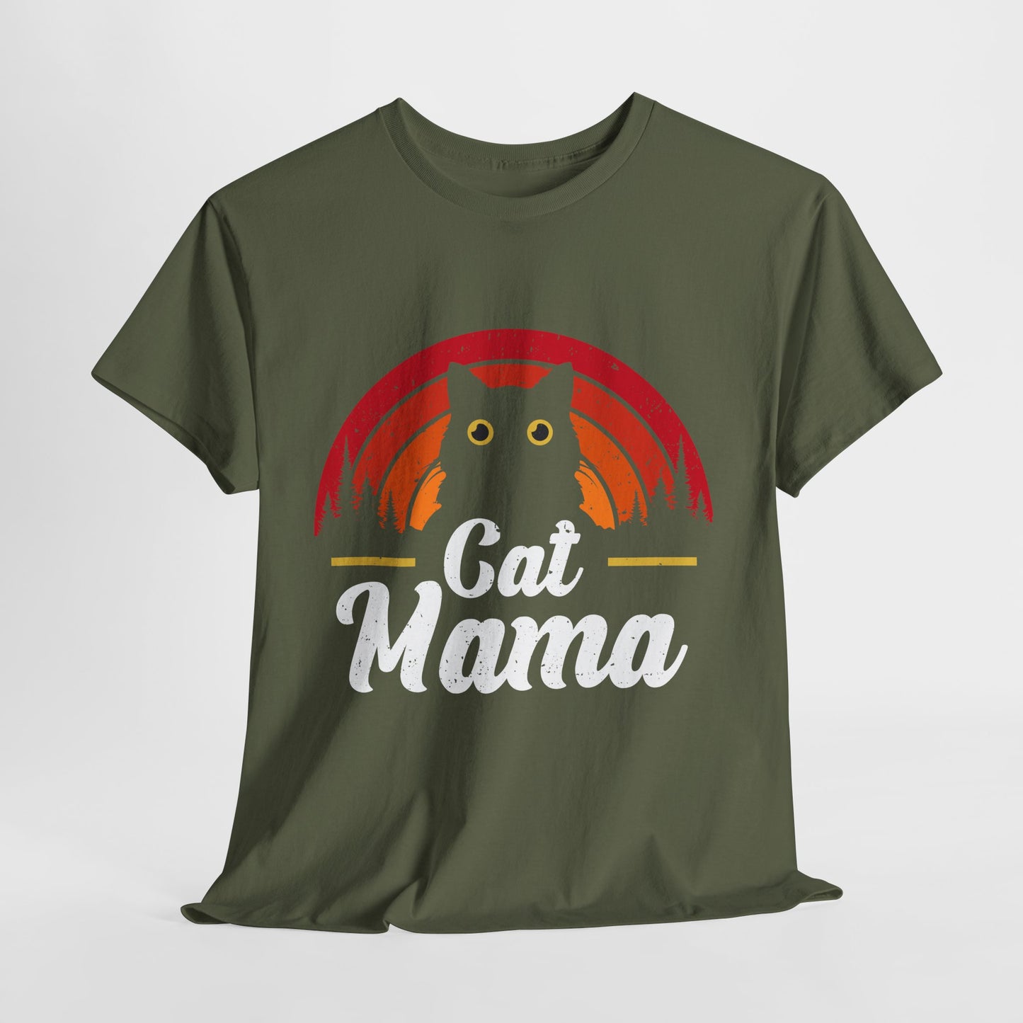 Cat Mama T-Shirt - Retro Sunset Cat Mom Tee