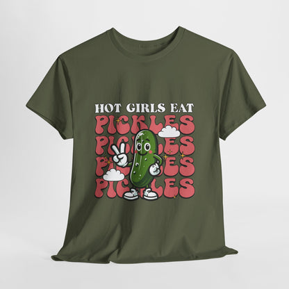 Hot Girls Eat Pickles Shirt - Funny Pickle Lover Gift for Women, Trendy Cartoon Cucumber Tee, Retro Food Humor T-Shirt