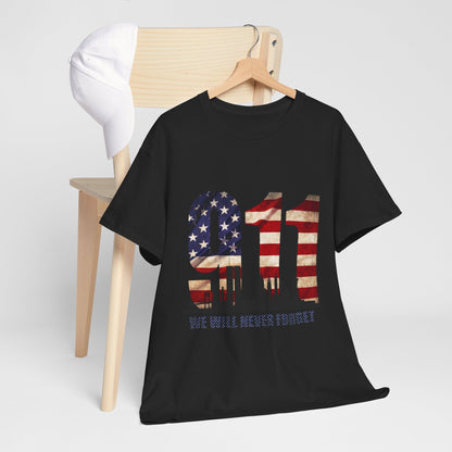 9/11 Memorial Shirt - American Flag NYC Skyline - We Will Never Forget Tribute T-Shirt