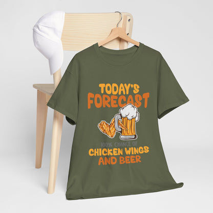 Today's Forecast 100% Chicken Wings & Beer T-Shirt - Funny Tailgate BBQ Tee