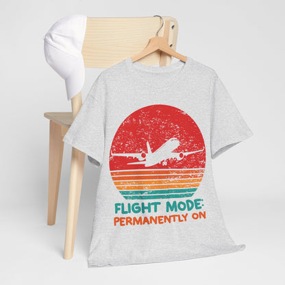 Flight Mode Permanently On T-Shirt - Funny Jet Lag Retro Sunset Tee