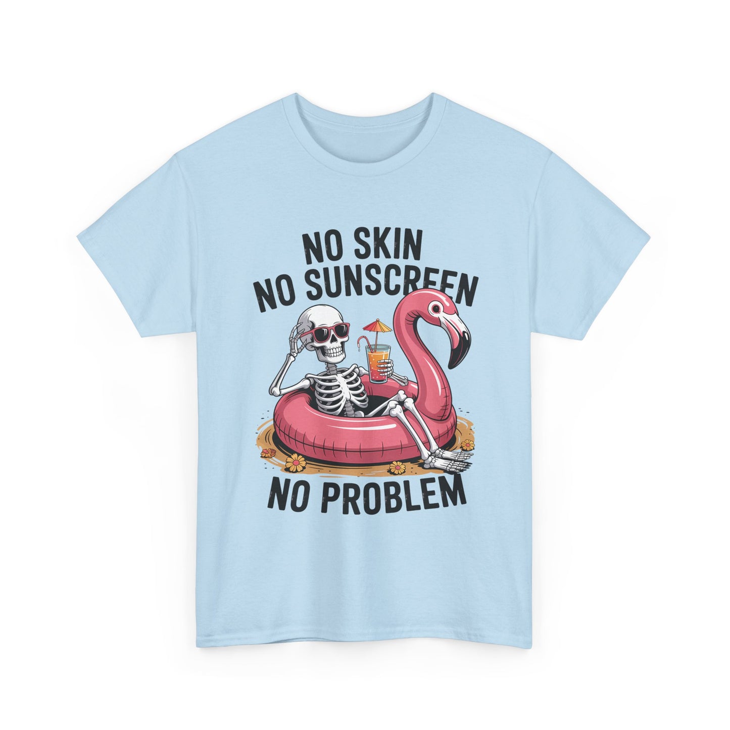 No Skin No Sunscreen T-Shirt - Skeleton Flamingo Summer Tee