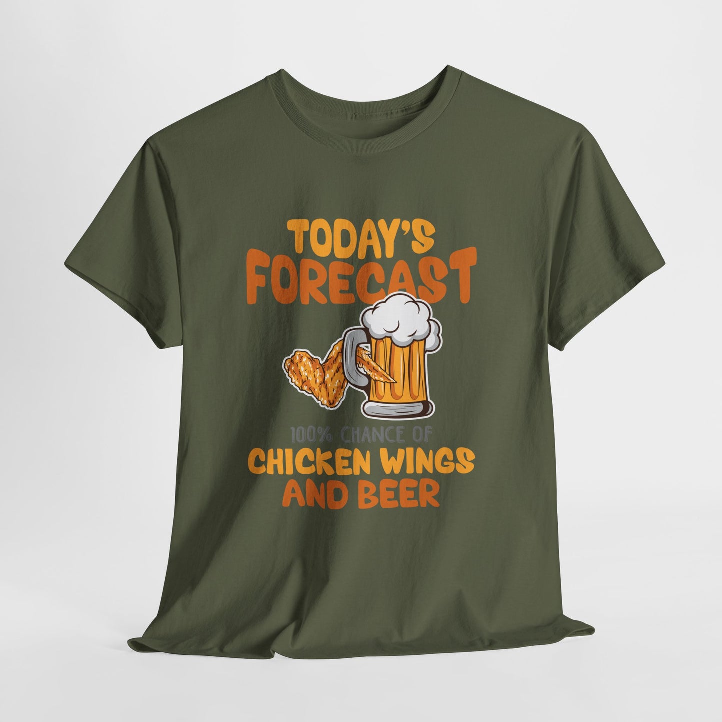 Today's Forecast 100% Chicken Wings & Beer T-Shirt - Funny Tailgate BBQ Tee