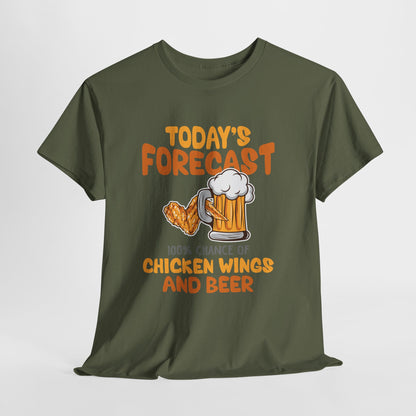Today's Forecast 100% Chicken Wings & Beer T-Shirt - Funny Tailgate BBQ Tee