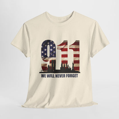 9/11 Memorial Shirt - American Flag NYC Skyline - We Will Never Forget Tribute T-Shirt