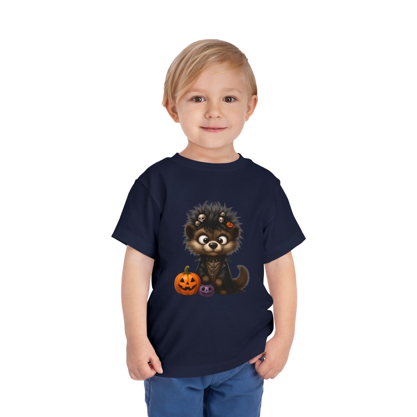 Goth Pup Kids Halloween T-Shirt - Puppy & Jack O' Lantern Toddler Tee