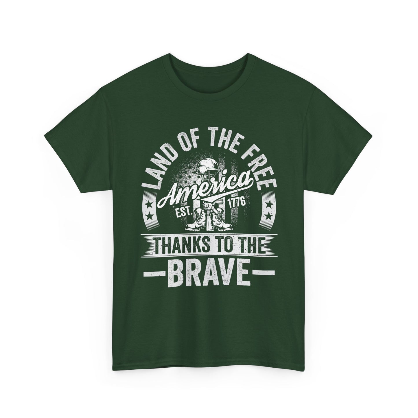 Land of the Free T-Shirt - Battlefield Cross & Flag Memorial Tee