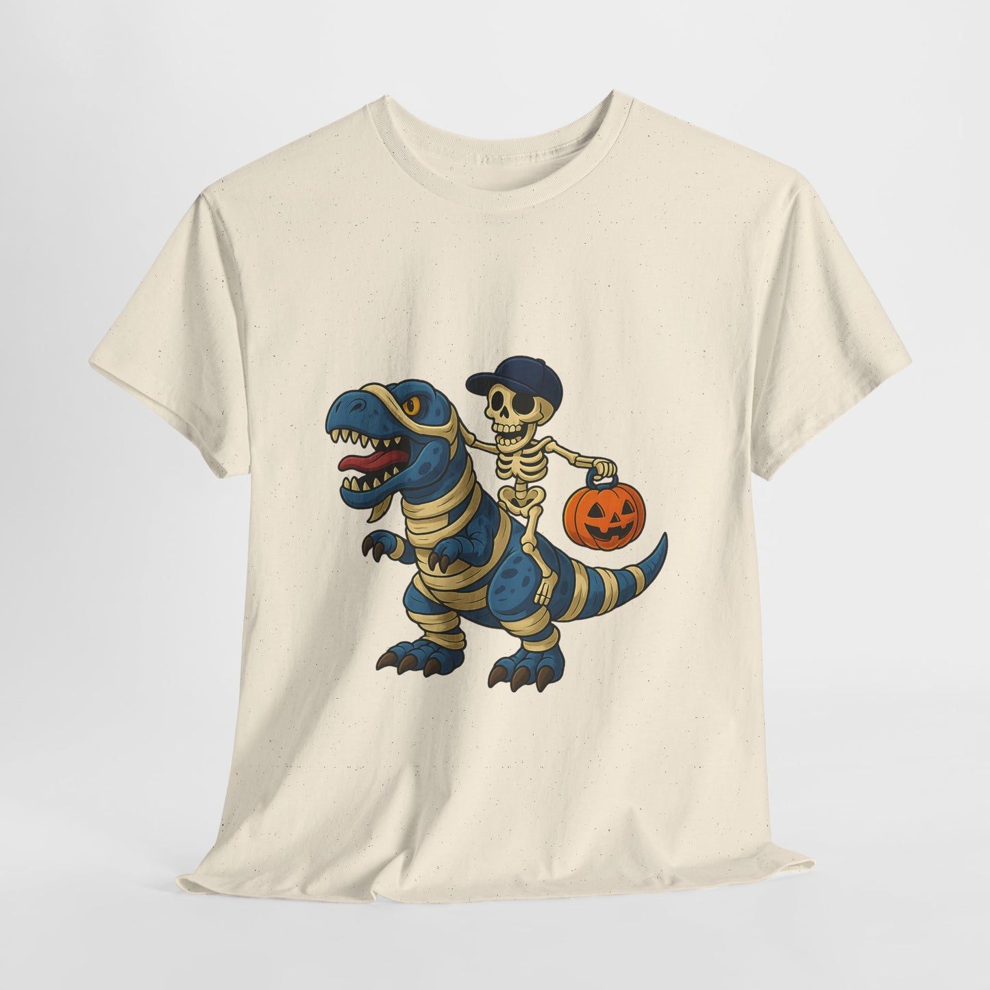 Skeleton Riding T-Rex Halloween T-Shirt - Dinosaur Mummy Wrap Tee
