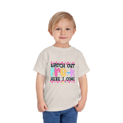 Watch Out Pre-K Shirt - Cute Toddler Back to School Tee, Preschool Here I Come Shirt for Kids, Colorful First Day of Pre-K Outfit