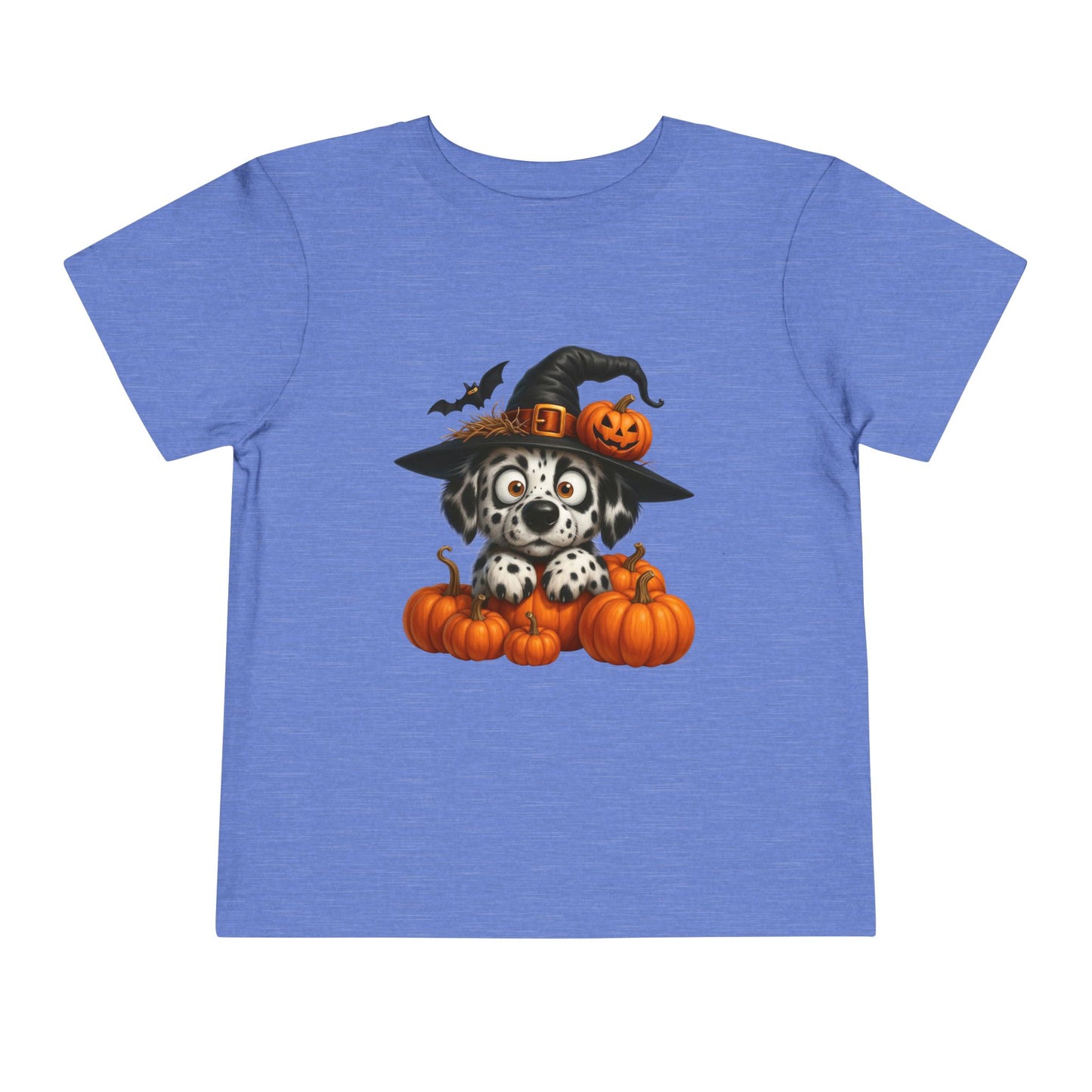 Cute Halloween Puppy Kids T-Shirt - Witch Hat & Pumpkins Toddler Tee