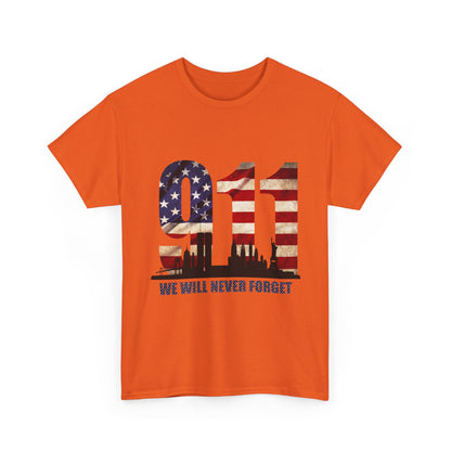 9/11 Memorial Shirt - American Flag NYC Skyline - We Will Never Forget Tribute T-Shirt