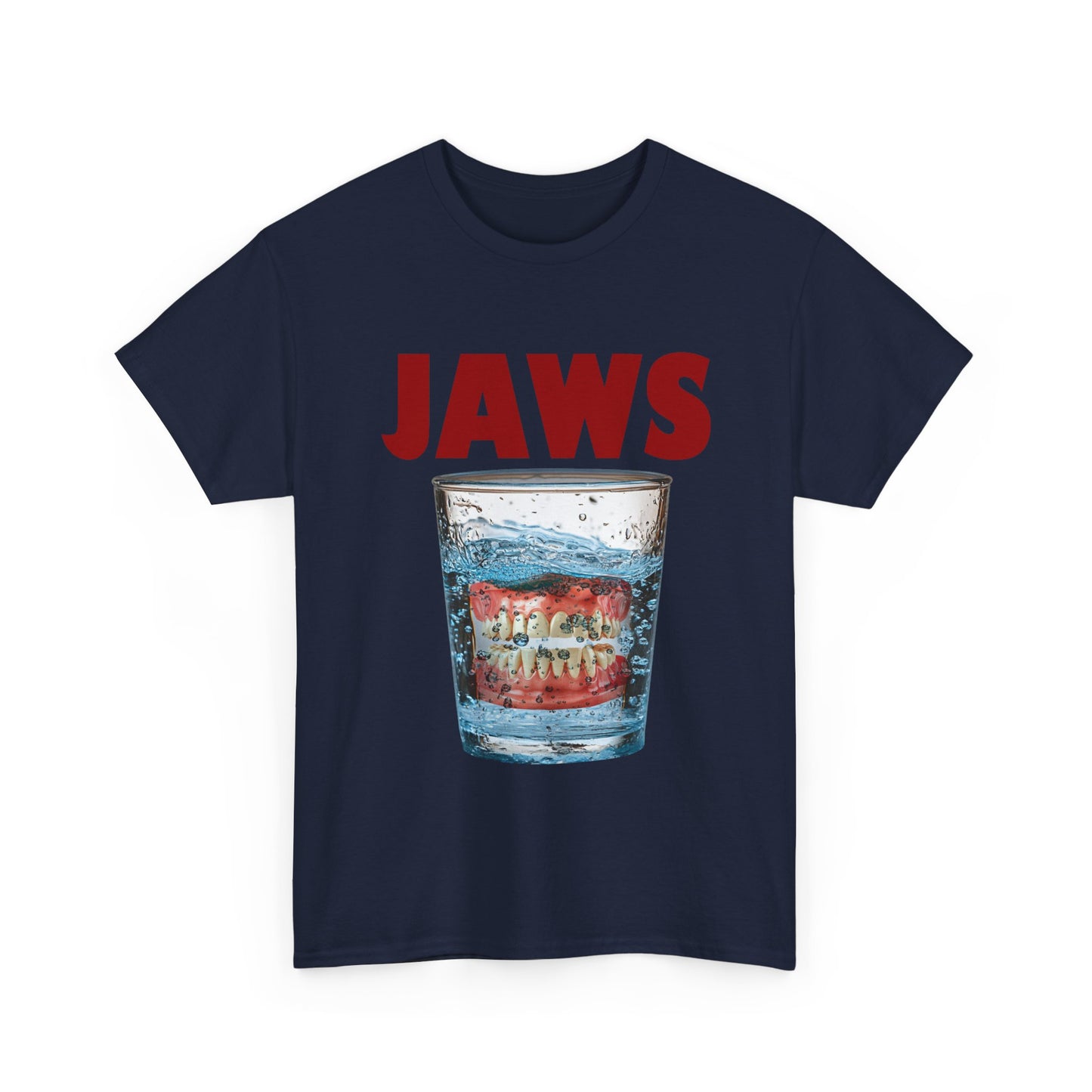 JAWS Parody - Funny Denture in Water Glass T-Shirt for Movie & Humor Fans
