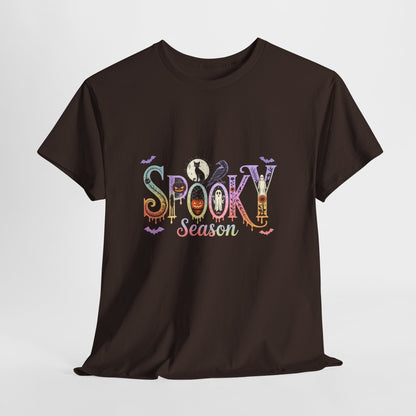 Spooky Season Gothic T-Shirt with Ghosts, Black Cat, Raven & Pumpkins