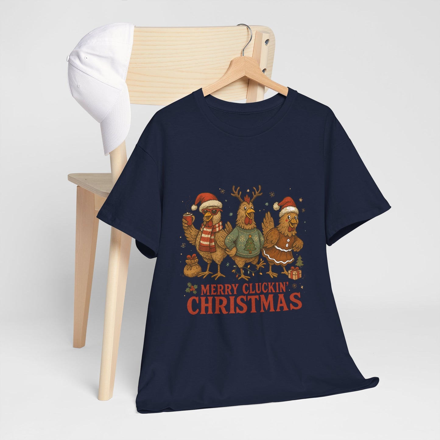 Merry Cluckin' Christmas Chicken T-Shirt - Funny Holiday Farm Tee