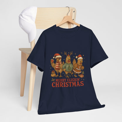 Merry Cluckin' Christmas Chicken T-Shirt - Funny Holiday Farm Tee