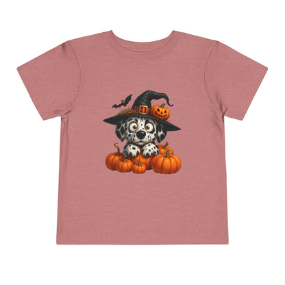 Cute Halloween Puppy Kids T-Shirt - Witch Hat & Pumpkins Toddler Tee