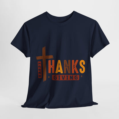 Christian Thanksgiving T-Shirt - Faith-Based “THANKS” Cross Jesus Tee
