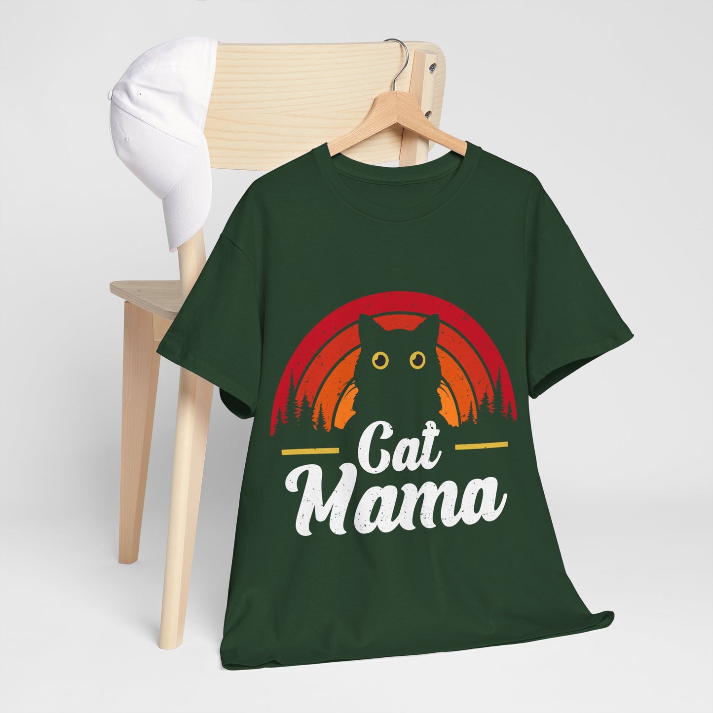 Cat Mama T-Shirt - Retro Sunset Cat Mom Tee
