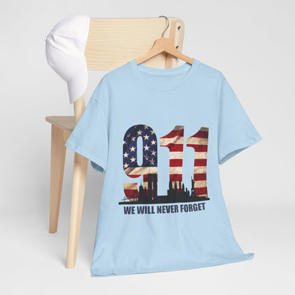 9/11 Memorial Shirt - American Flag NYC Skyline - We Will Never Forget Tribute T-Shirt