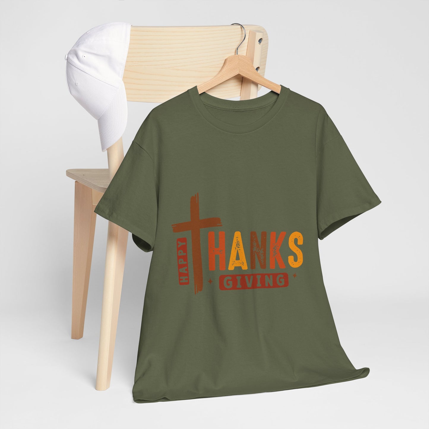 Christian Thanksgiving T-Shirt - Faith-Based “THANKS” Cross Jesus Tee