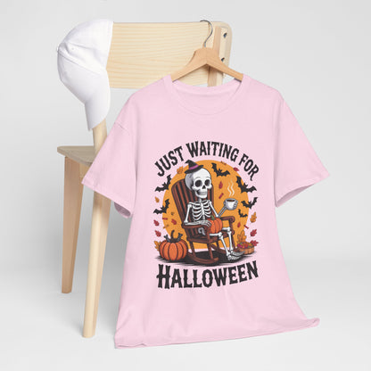 Just Waiting for Halloween T-Shirt - Skeleton Coffee Autumn Vibes Tee