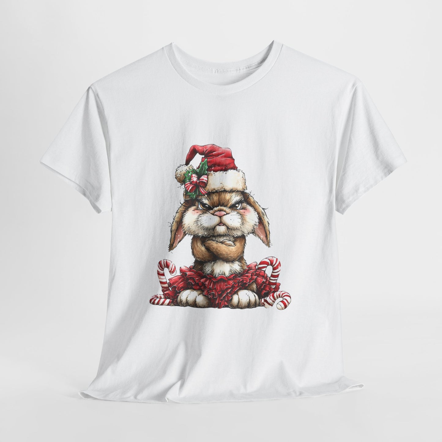 Grumpy Christmas Bunny T-Shirt - Santa Hat Rabbit in Red Tutu Tee