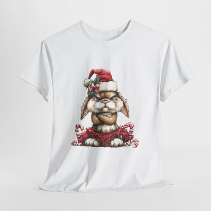 Grumpy Christmas Bunny T-Shirt - Santa Hat Rabbit in Red Tutu Tee