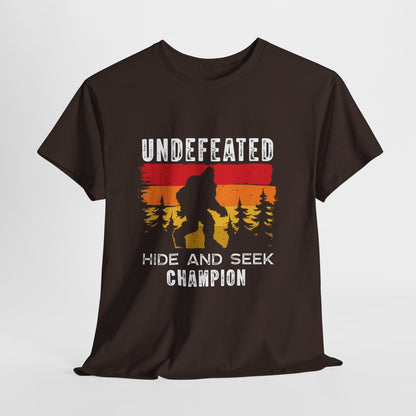 Undefeated Hide and Seek Champion Bigfoot T-Shirt - Retro Sunset Tee