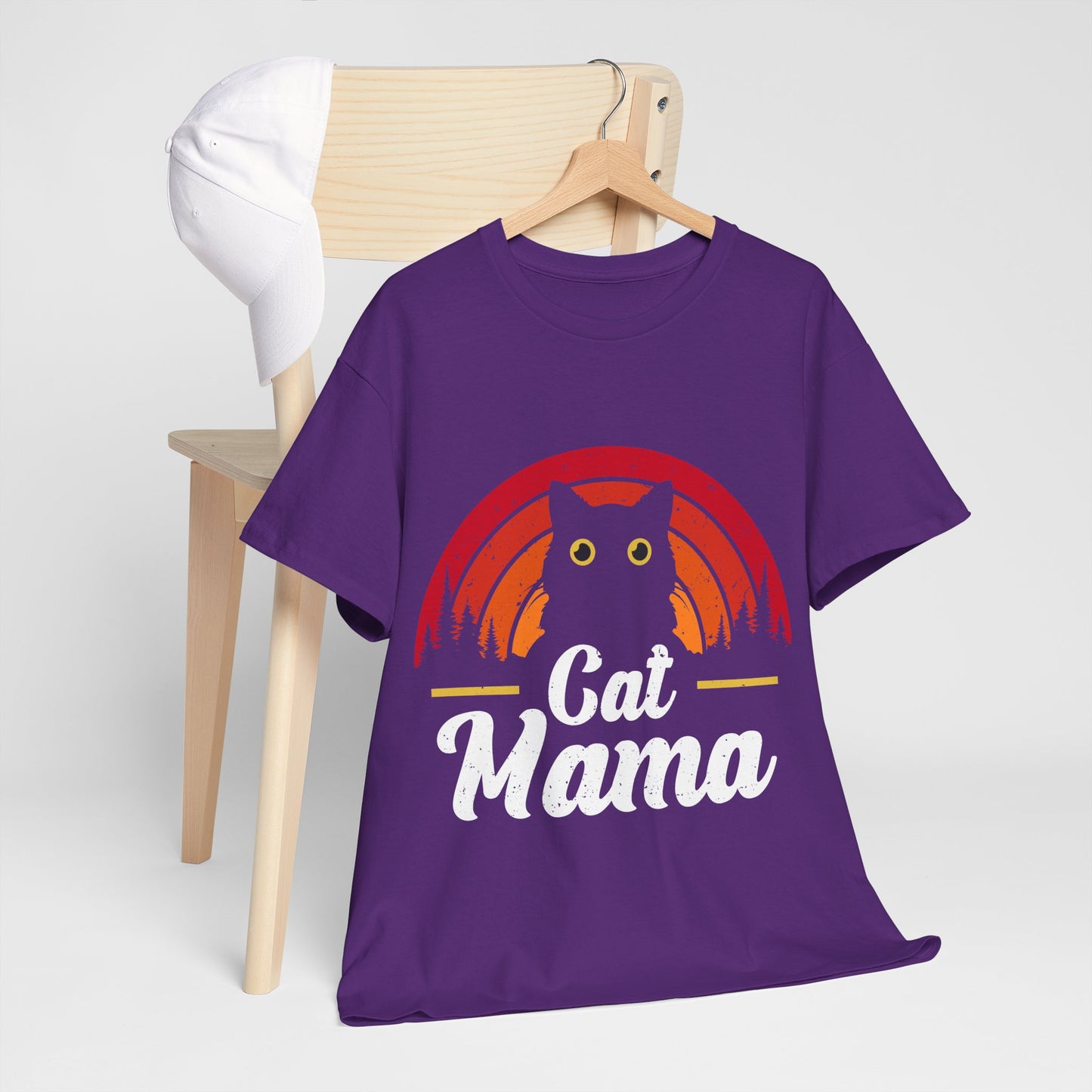 Cat Mama T-Shirt - Retro Sunset Cat Mom Tee