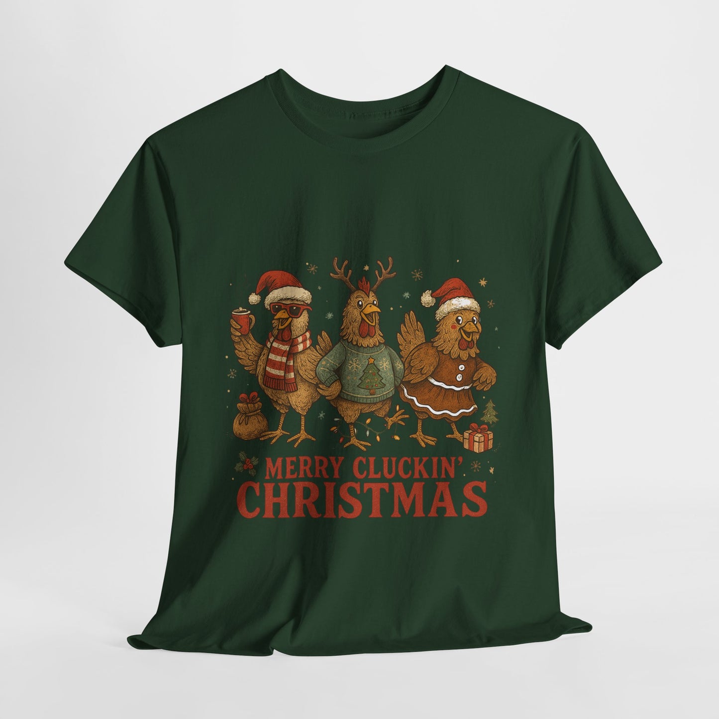 Merry Cluckin' Christmas Chicken T-Shirt - Funny Holiday Farm Tee