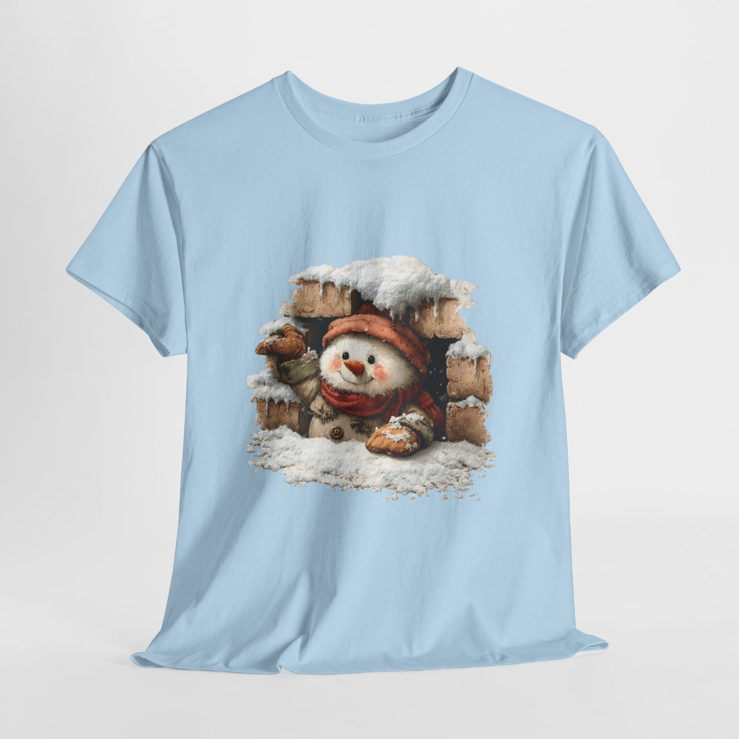 Peeking Snowman Window Christmas - Cute Snowy Brick Window Snowman Tee