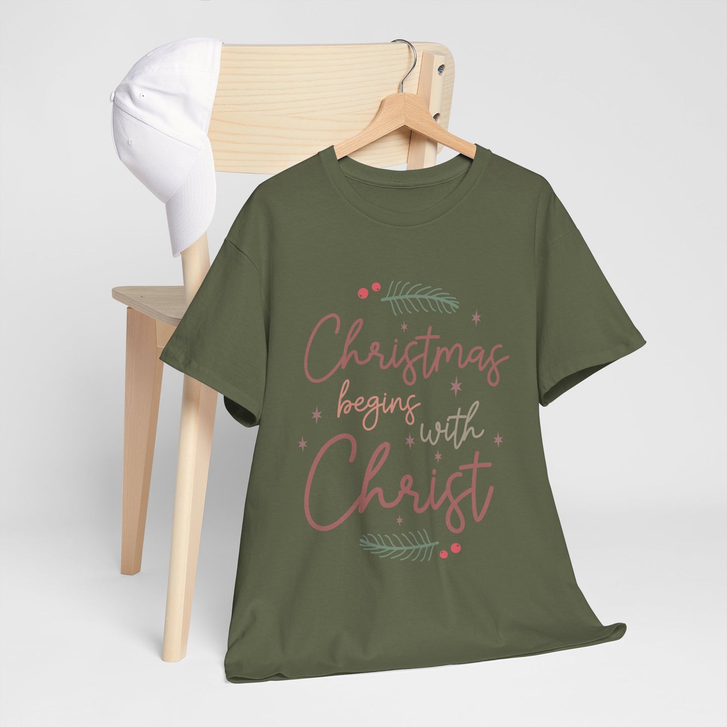 Christmas Begins with Christ Shirt - Hand-Lettered Nativity Faith Gift