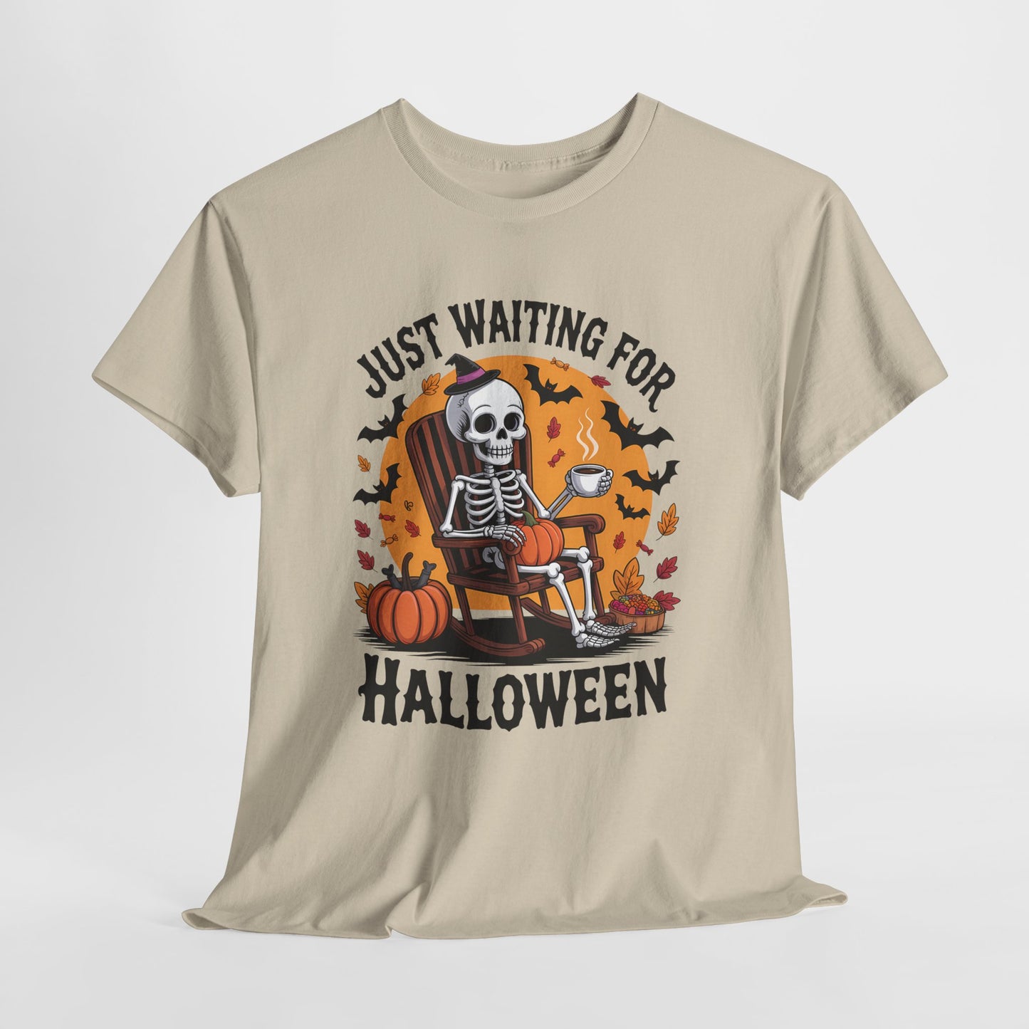 Just Waiting for Halloween T-Shirt - Skeleton Coffee Autumn Vibes Tee